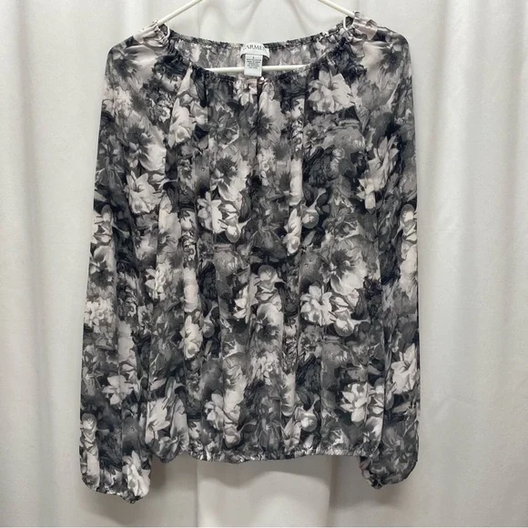 Carmen blouse dark floral women's size large peasant shirt modest long sleeve - Picture 2 of 8